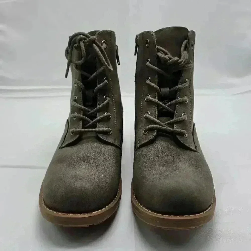 B-52 By Bull Boxer Womens Lace Up Side Zip Textile Heeled Short Boots Green Sz 8 - Picture 3 of 10